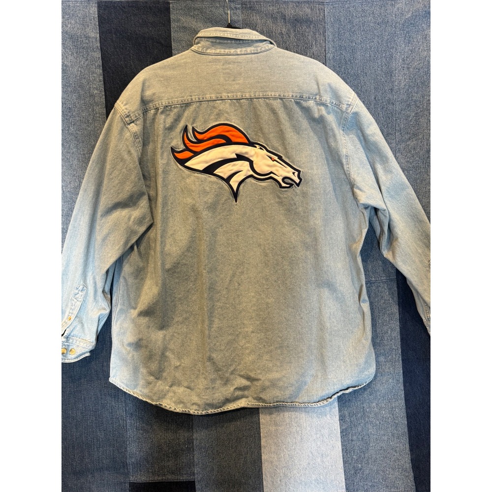 Lee Sport Denver Broncos Denim Shirt Mens XL Light Wash Embroidered NFL Logo